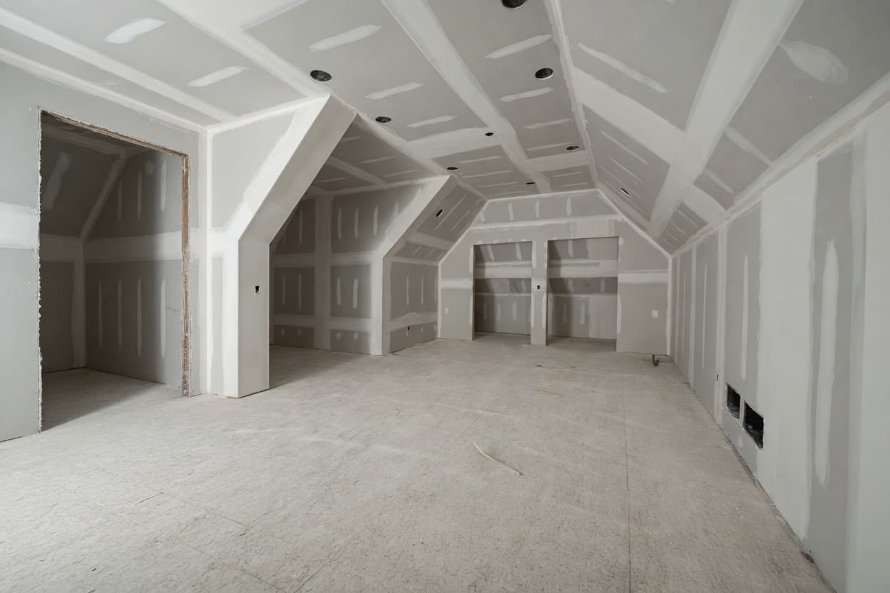 Vaulted ceiling Level 5 finish under raking light