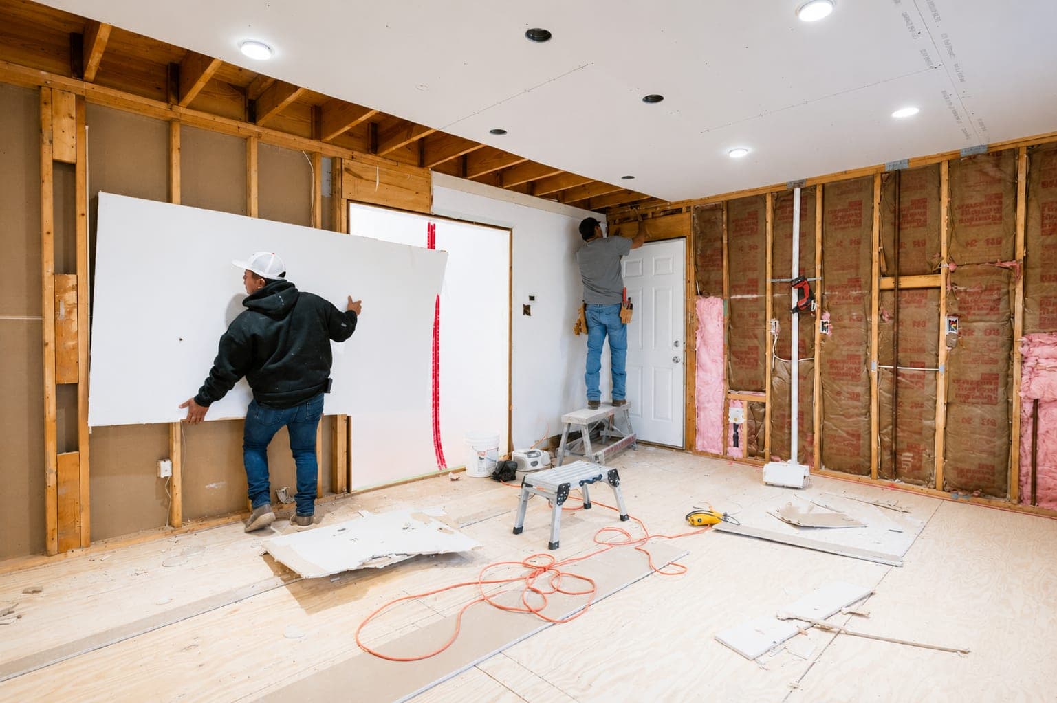 Drywall installation in progress